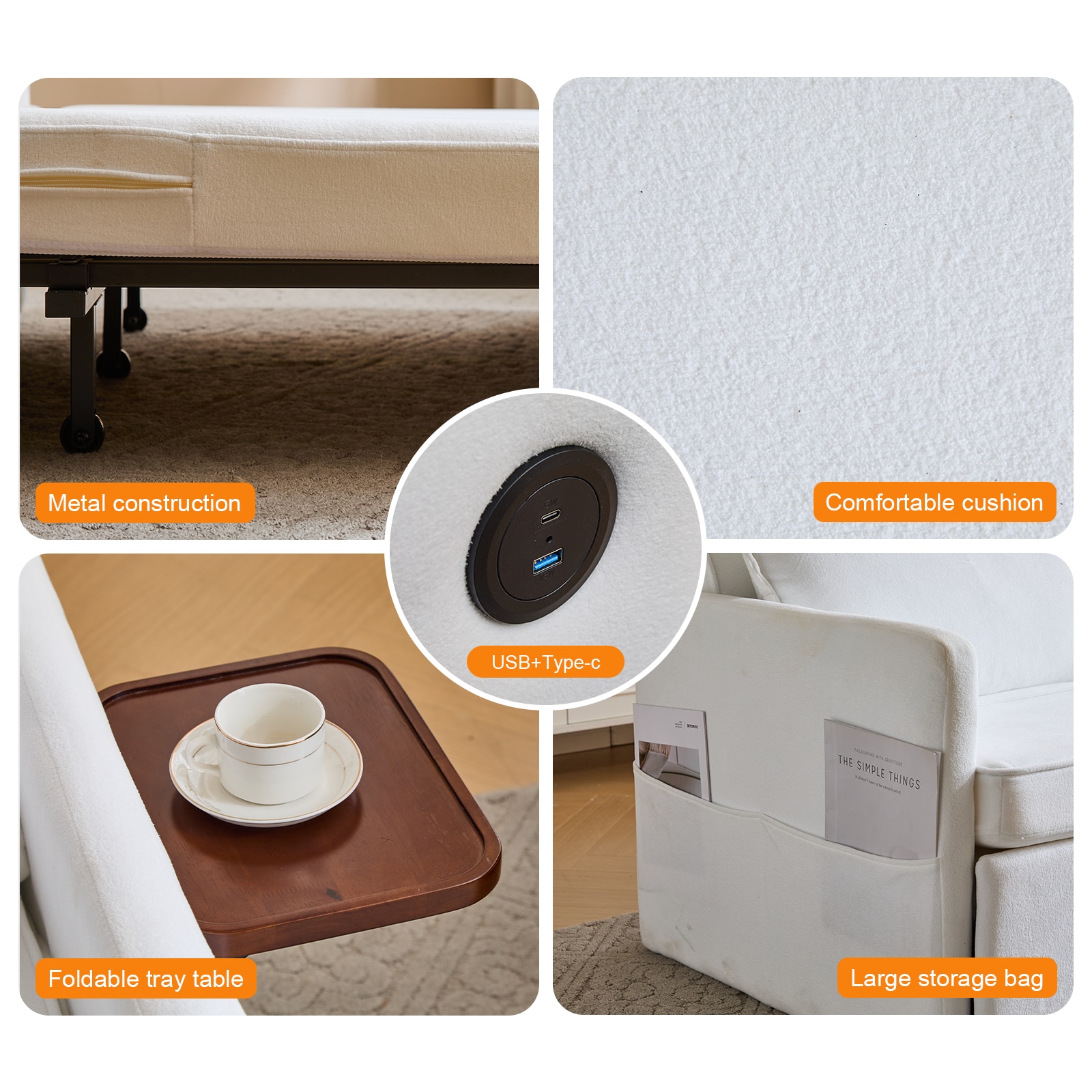 Adult Sleeper Chair Bed, 3-in-1 Convertible Sofa Chair Bed Pull-out Sofa Bed, Convenient Folding Tray Table with USB and Type-C Charging Ports Modern Loveseat for Living Room,WHITE,Fabric Adult Sleeper Chair Bed, 3-in-1 Convertible Sofa Chair Bed Pull-out Sofa Bed, Convenient Folding Tray Table with USB and Type-C Charging Ports Modern Loveseat for Living Room,WHITE,Fabric